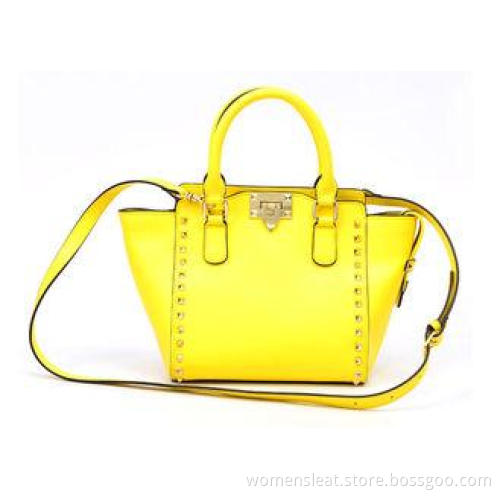 Yellow Summer Womens Leather Bag with removable shoulder st